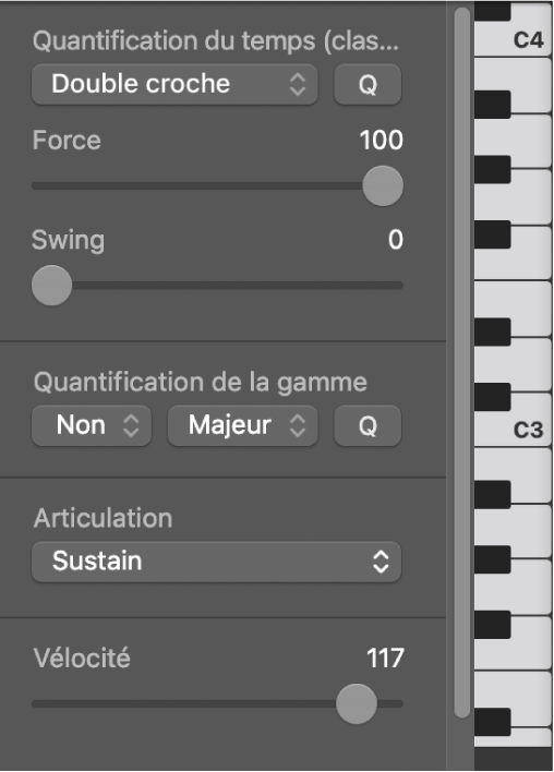 Figure. Menu local Articulation dans l’éditeur de partition défilante.