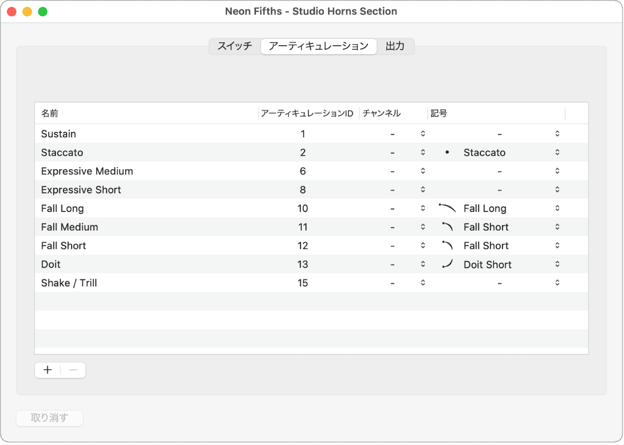 図。「アーティキュレーション」パネル。