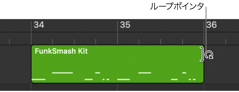 図。リージョンの隅に表示されたループポインタ。