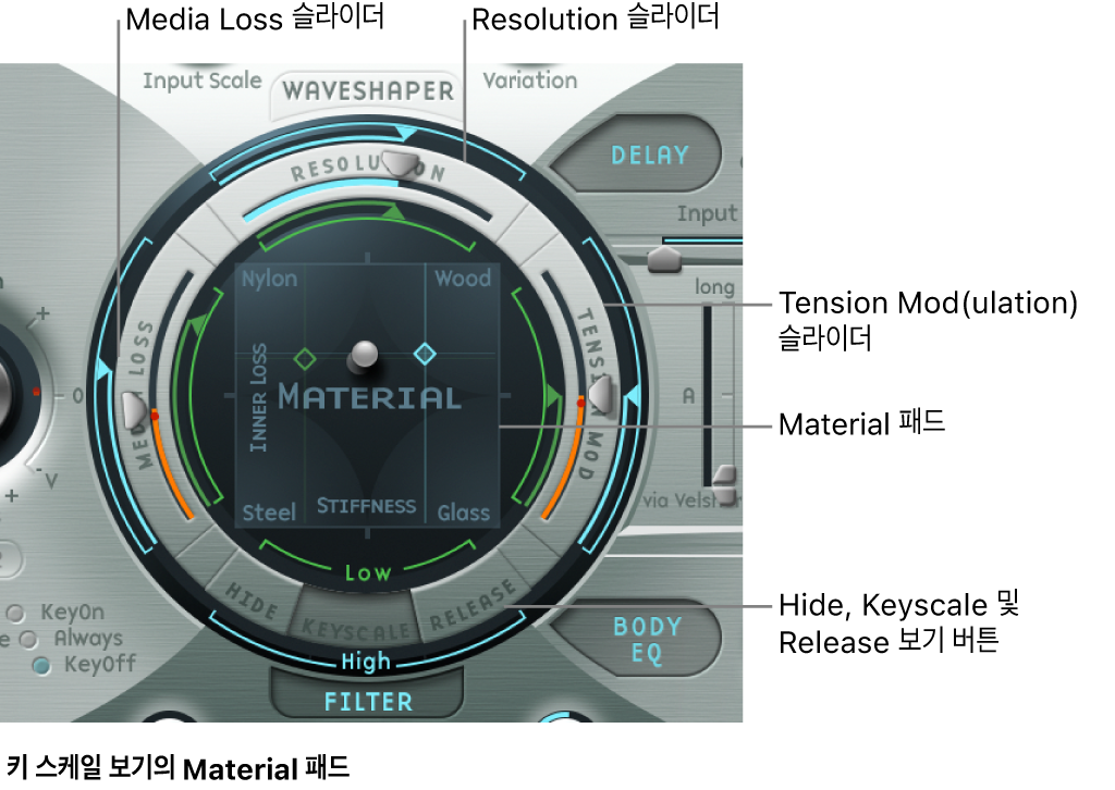 그림. Keyscale 보기의 Material 패드.