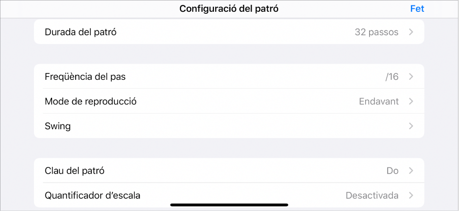 Menú “Configuració del patró”.