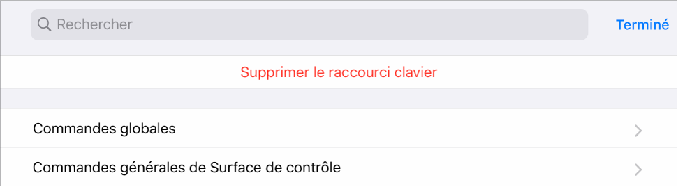 Figure. Volet Raccourcis clavier.