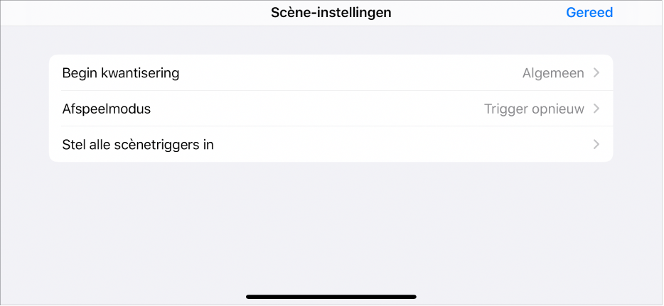 Menu voor scèneconfiguratie.