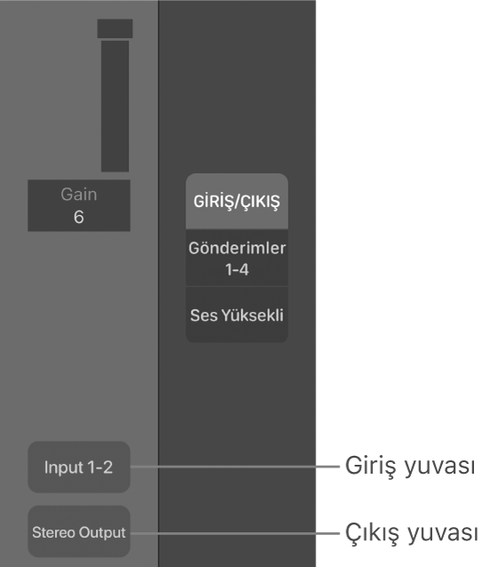 Şekil. Giriş kanalını ve Çıkış kanalını gösteren belirtme çizgileri.