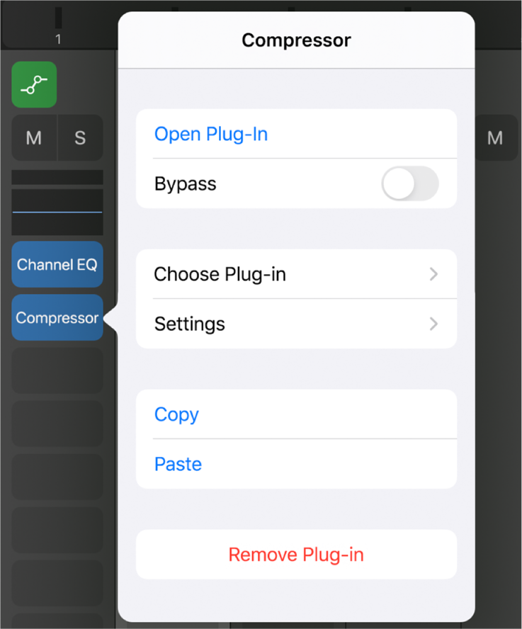 Figure. Showing the Compressor pop-up menu.