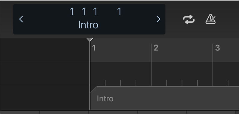 Figure. Ruler, playhead and marker under the control bar display.