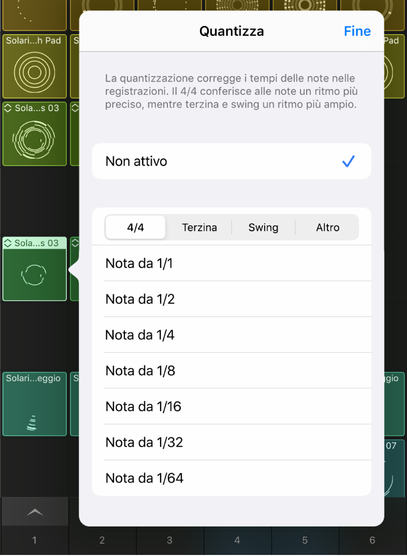 Menu Quantizzazione cella.