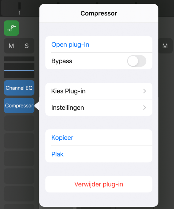 Afbeelding. Weergave van het pop‑upmenu 'Compressor'.