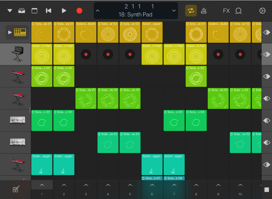 Figura. Quadrícula de Live Loops para iPad.