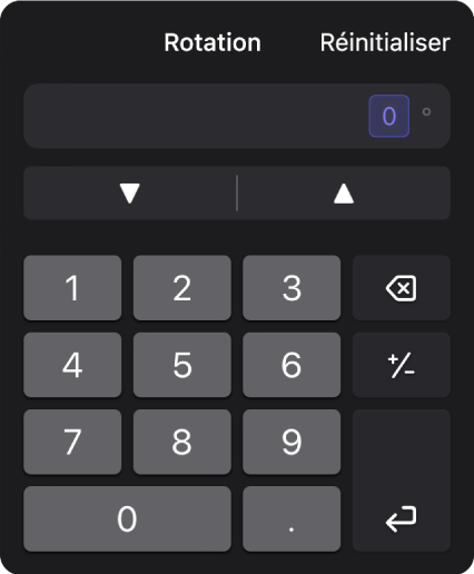 Le pavé numérique pour le réglage de transformation Rotation.