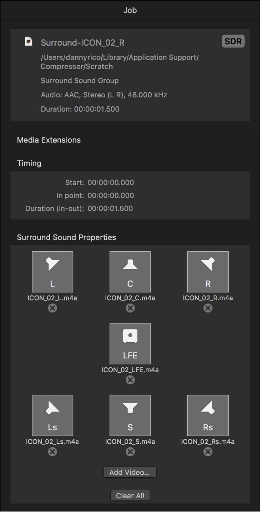 Informationsfenster mit Surround-Sound-Auftrag