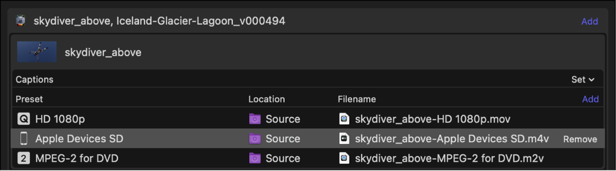 Batch area showing the output information contained in a job.