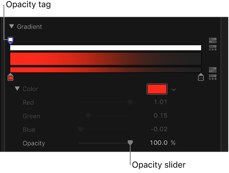 The Opacity slider in the gradient controls