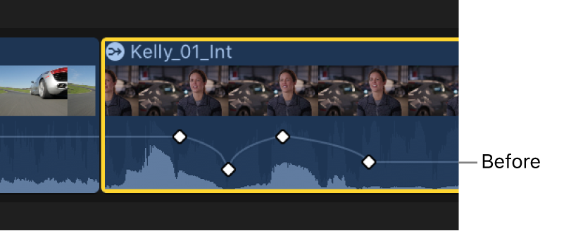 A keyframe curve in the Audio Animation editor before an adjustment