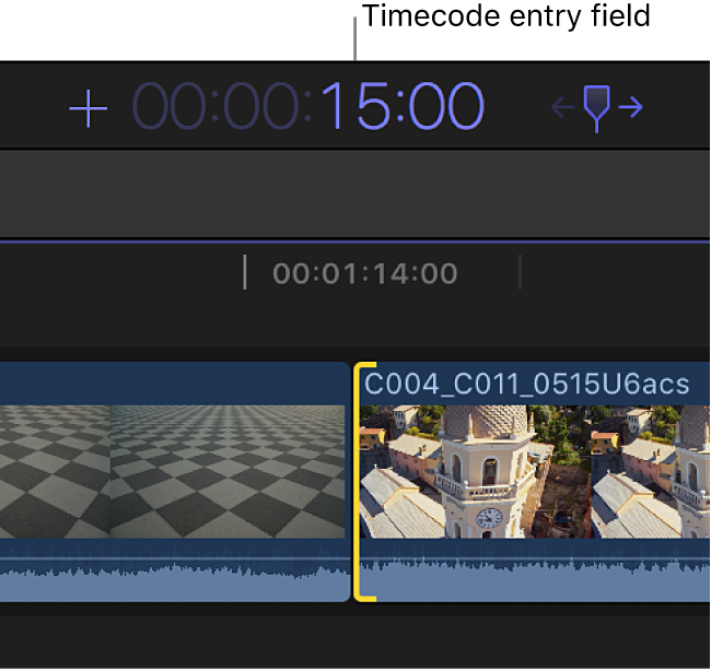 The timecode display showing an entered duration