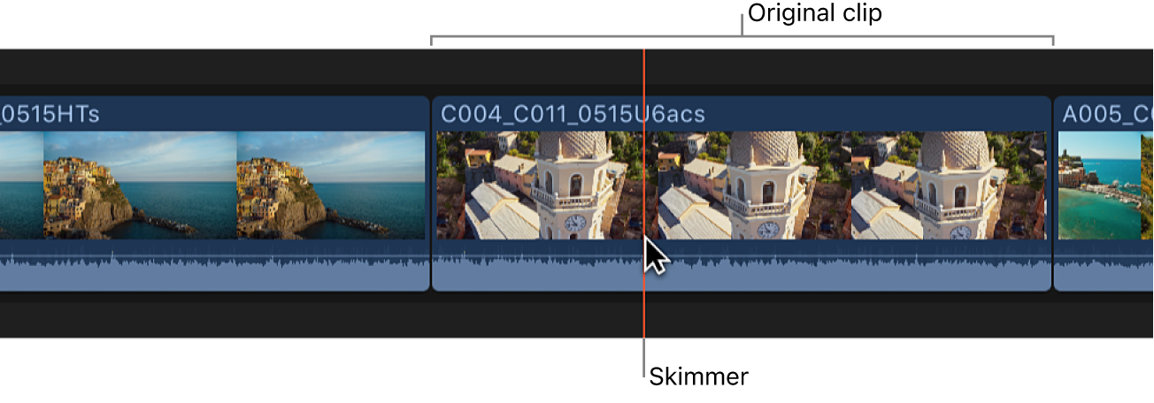 The skimmer positioned on a clip in the timeline