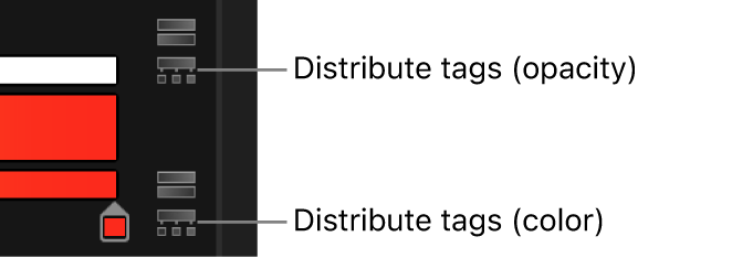 Los iconos de distribución de etiquetas situados junto a las barras de opacidad y de color