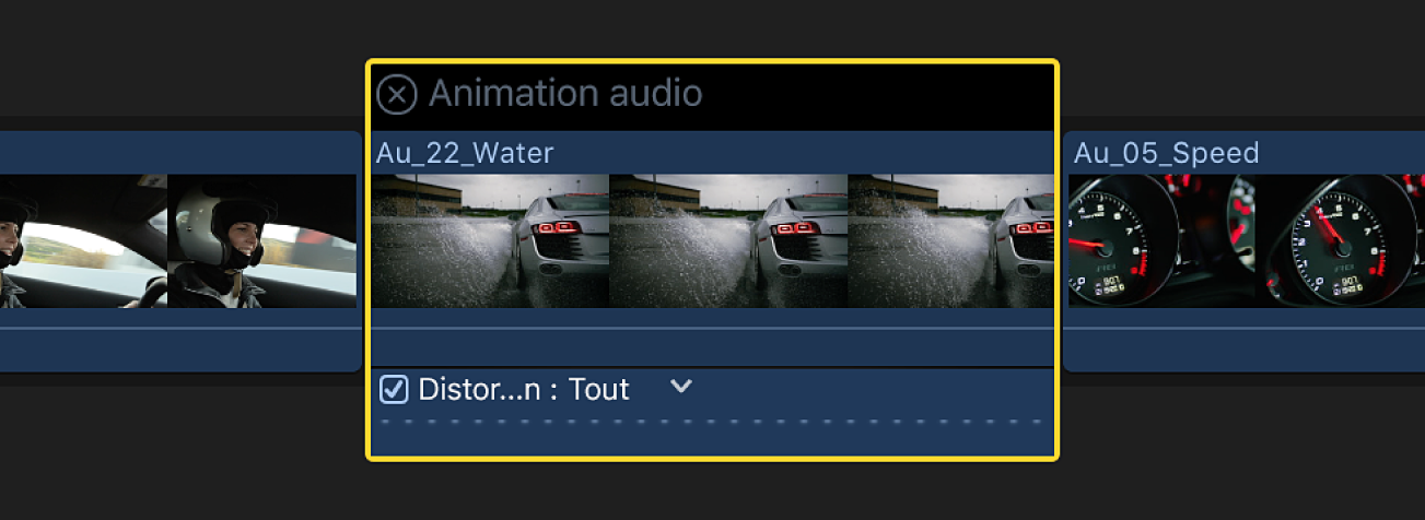 Éditeur d’animation audio affiché au-dessus d’un plan dans la timeline