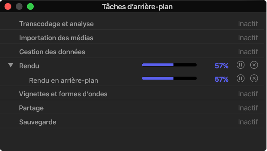 Fenêtre Tâches d’arrière-plan