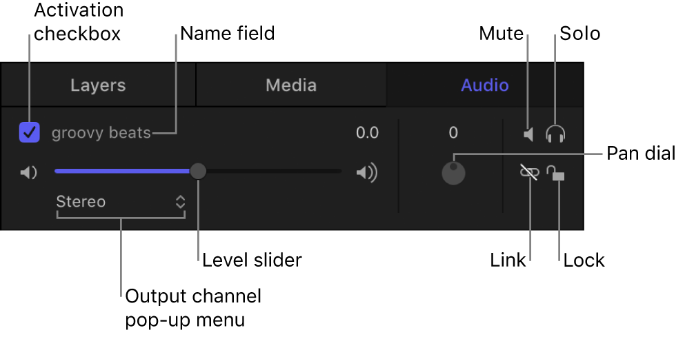 Steuerelemente in der Liste „Audio“