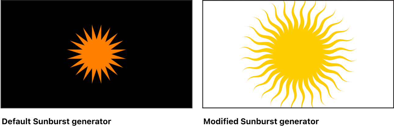 Canvas mit dem Generator „Sunburst“ und verschiedenen Einstellungen.