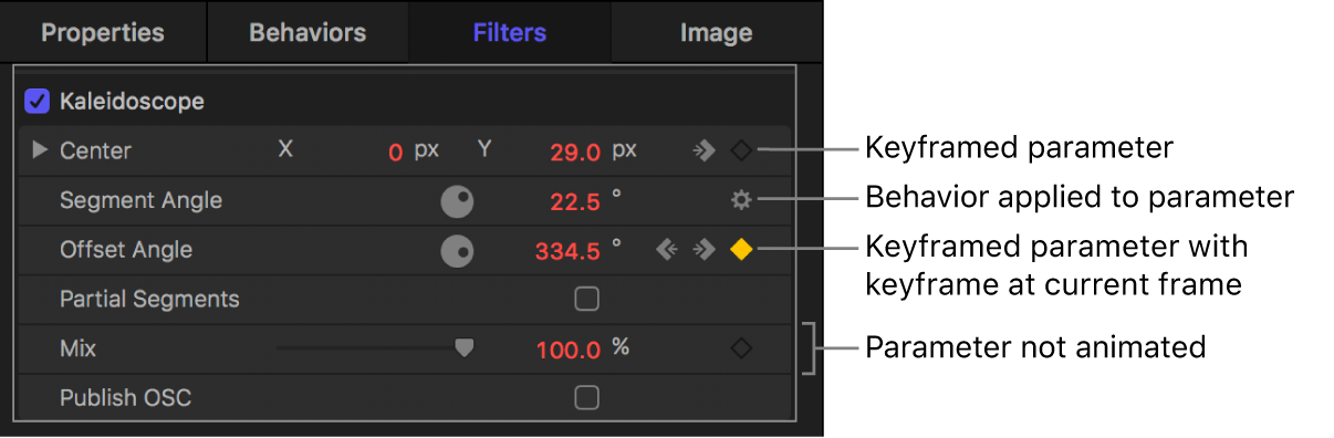 Inspector showing Animation menu icon options