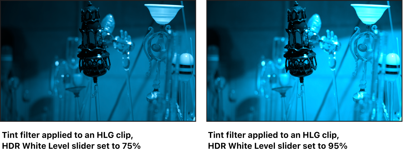 Canvas showing effects of adjusting the HDR White Level slider on the Tint filter.