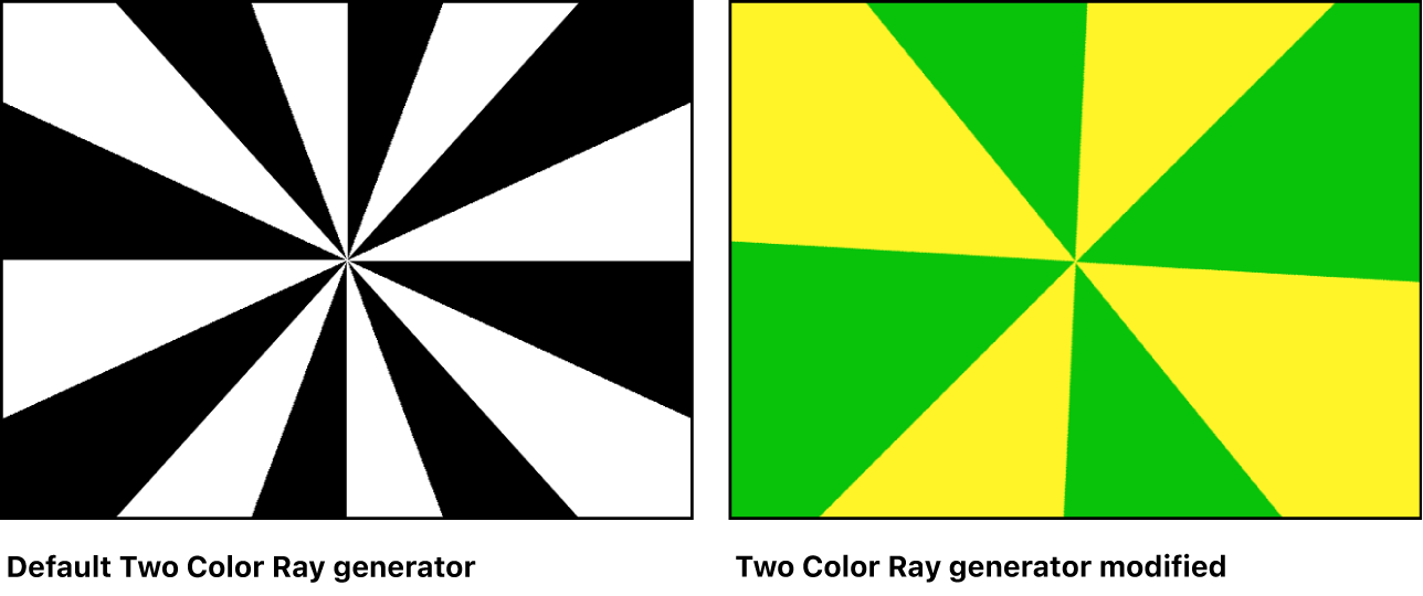 Canvas showing Two Color Ray generator with a variety of settings