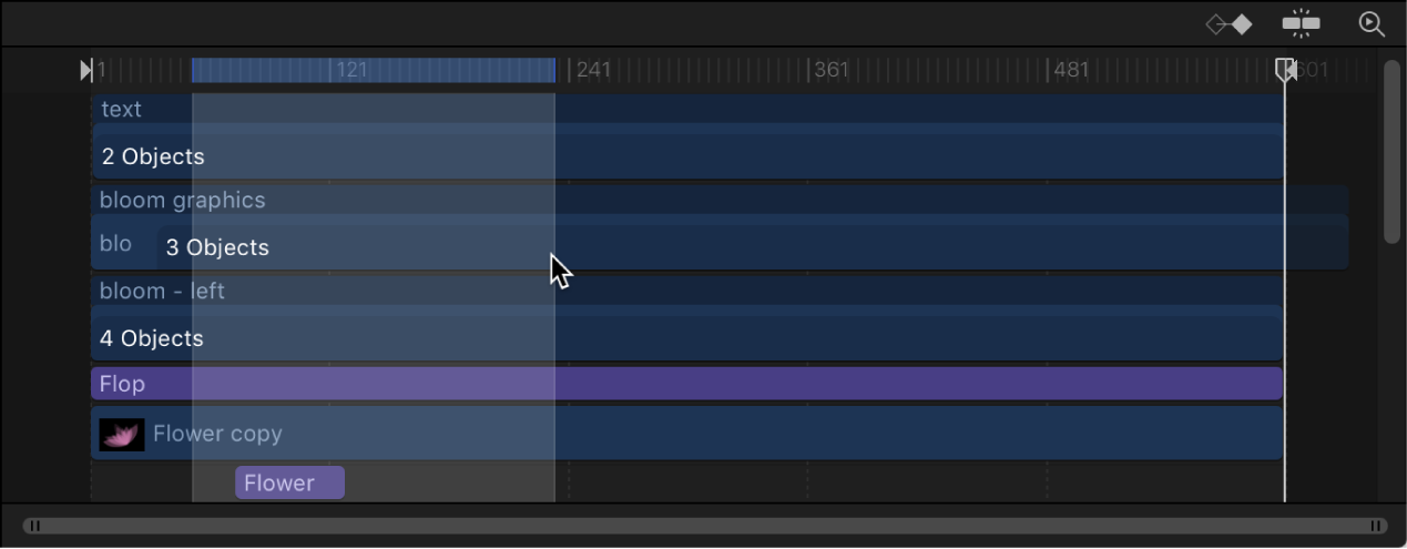 Selected region in the Timeline