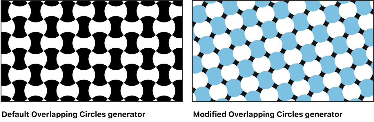 Canvas showing Overlapping Circles generator with a variety of settings