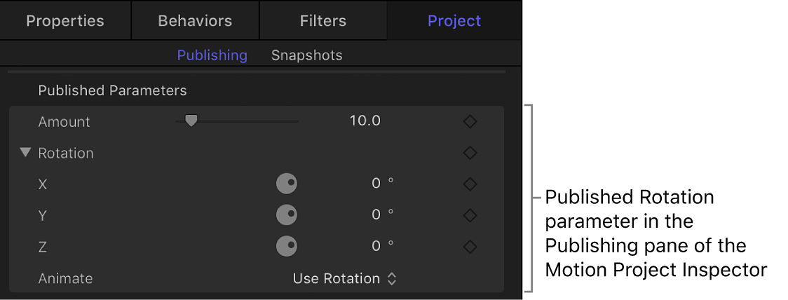 Published Rotation parameter in Publishing pane of Project Inspector