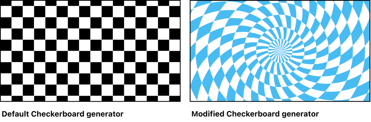 Canvas showing Checkerboard generator with a variety of settings