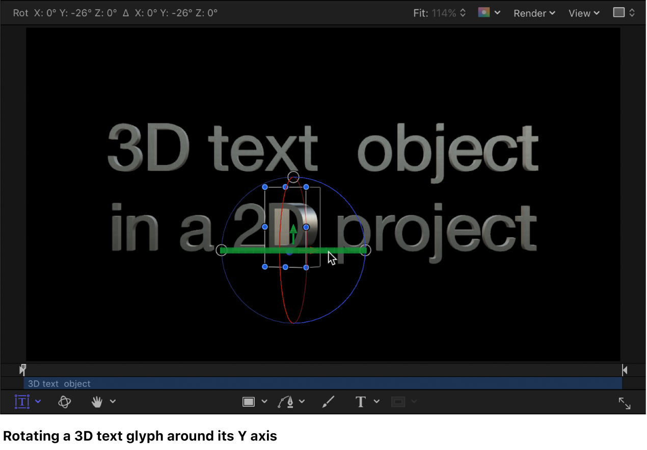 Giro de un glifo de texto 3D alrededor del eje X en el lienzo