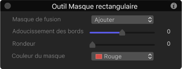 Palette de l’outil Masque rectangulaire