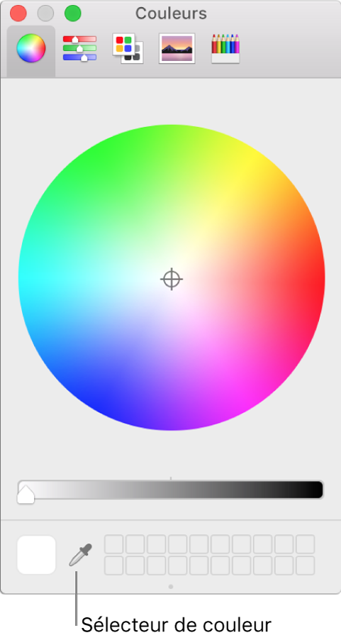 Sélecteur de couleurs dans la fenêtre Couleurs de macOS