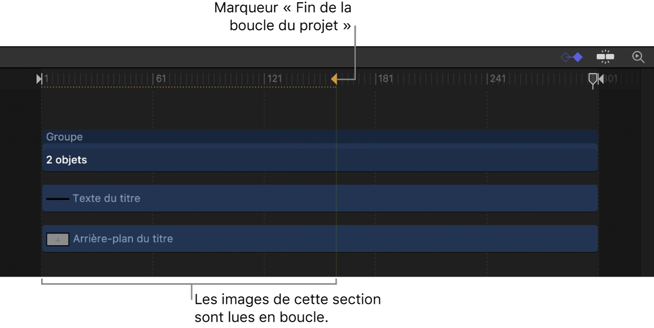 Marqueur « Fin de la boucle du projet » dans la timeline