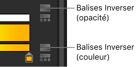 Éditeur de dégradé affichant les icônes Inverser les balises pour l’opacité et la couleur