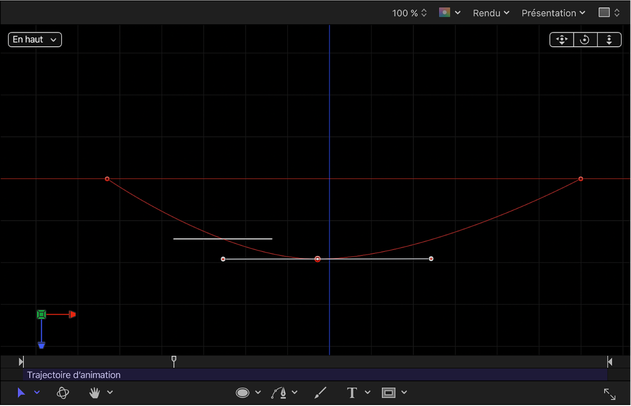 Canevas affichant une trajectoire d’animation manipulée dans un espace 3D