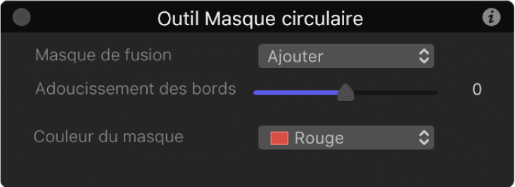 Palette de l’outil Masque circulaire