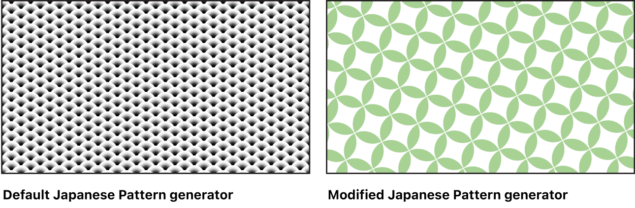 キャンバスに、さまざまな設定の「日本的パターン」ジェネレータが表示されています