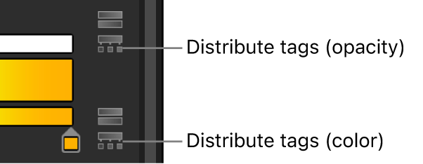 グラデーションエディタ。不透明度および色のタグ割り当てアイコンが表示されています