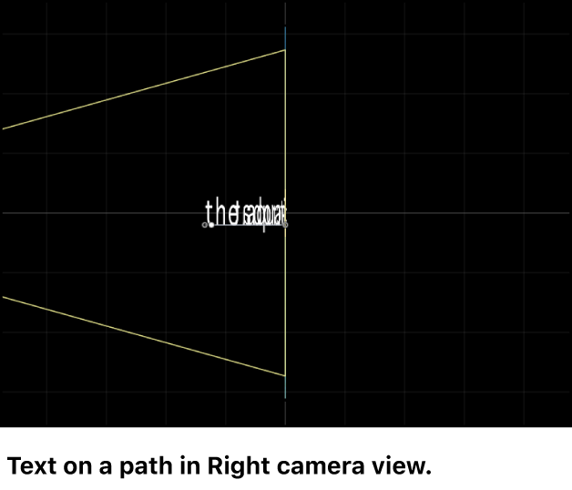 3D 경로의 텍스트에 대한 오른쪽 카메라 보기가 보이는 캔버스