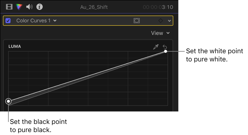 The Luma curve in the Color Curves effect in the Color inspector