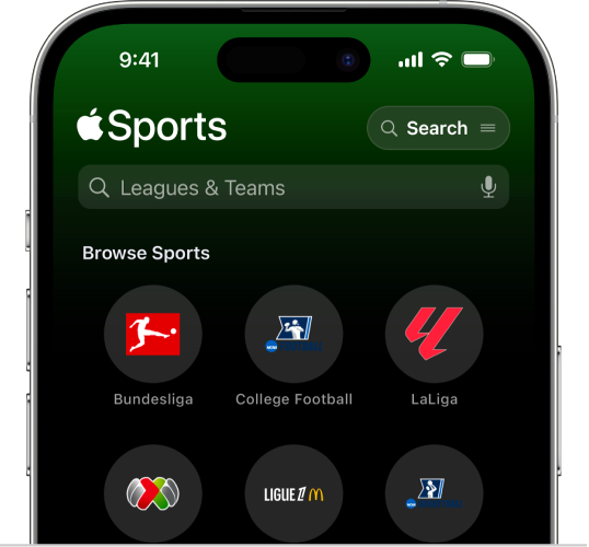 Apple Sports Search screen