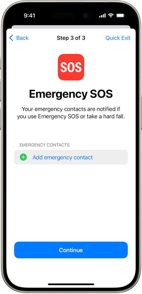 An iPhone screen showing the Emergency SOS screen.