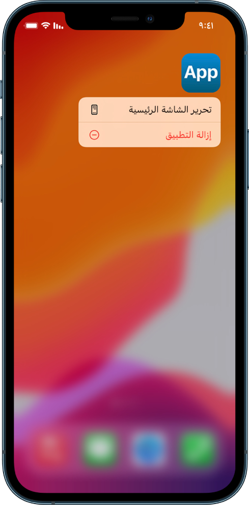 شاشة iPhone تعرض تطبيقًا ويظهر زر إزالة التطبيق أيضًا.