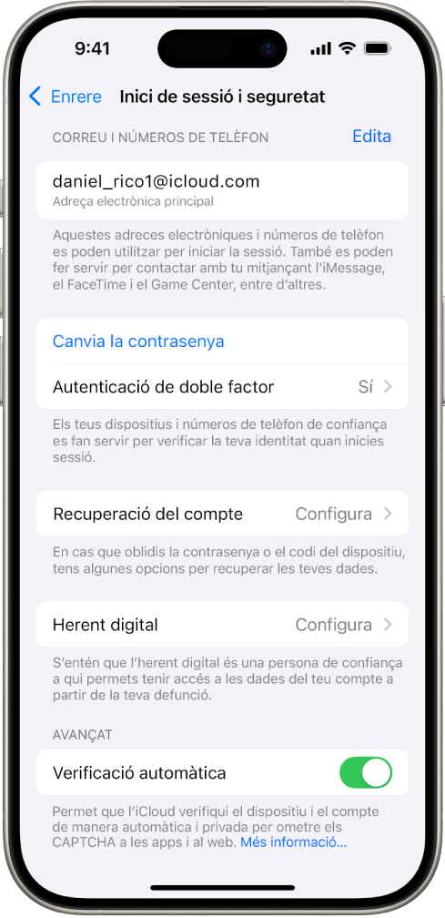 A la pantalla de l’iPhone, es veu que l’autenticació de doble factor està desactivada.