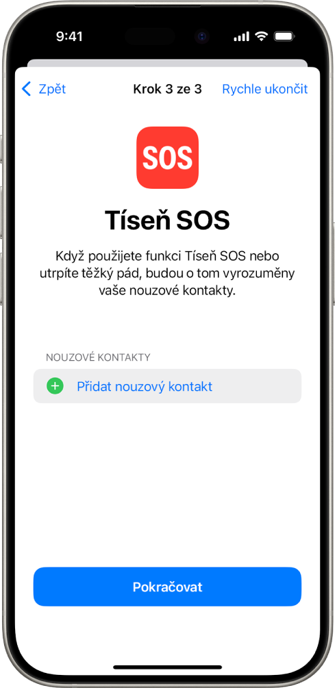 Displej iPhonu s obrazovkou funkce Tíseň SOS