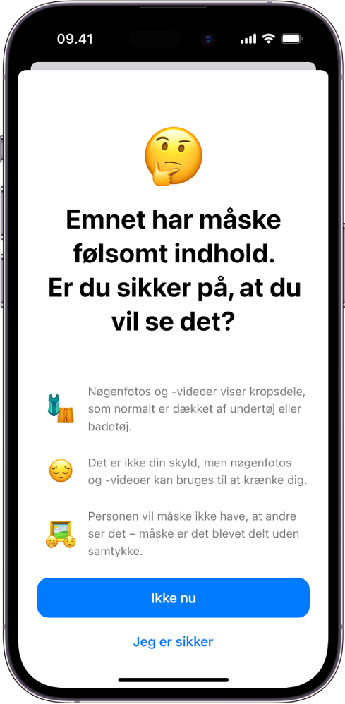 En iPhone med skærmen Advarsel om følsomt indhold.