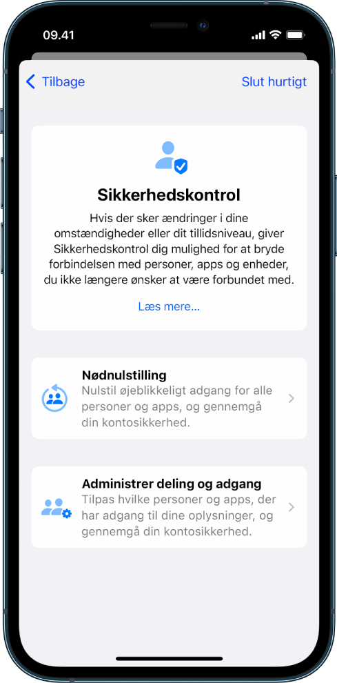 En iPhone med skærmen Sikkerhedskontrol.